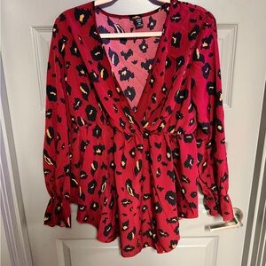 SHEIN Red and Black Leopard Print Blouse